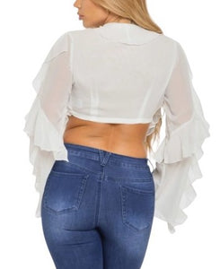 Jessa Ruffled White Long Sleeve Top