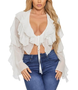 Jessa Ruffled White Long Sleeve Top