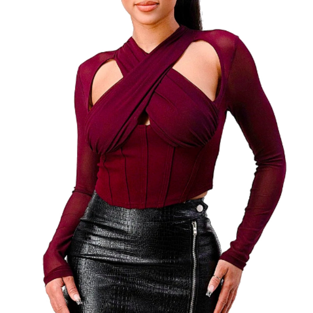 Burgundy Crepe Corset Top