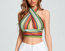 Load image into Gallery viewer, Multicolored Striped Halter Top